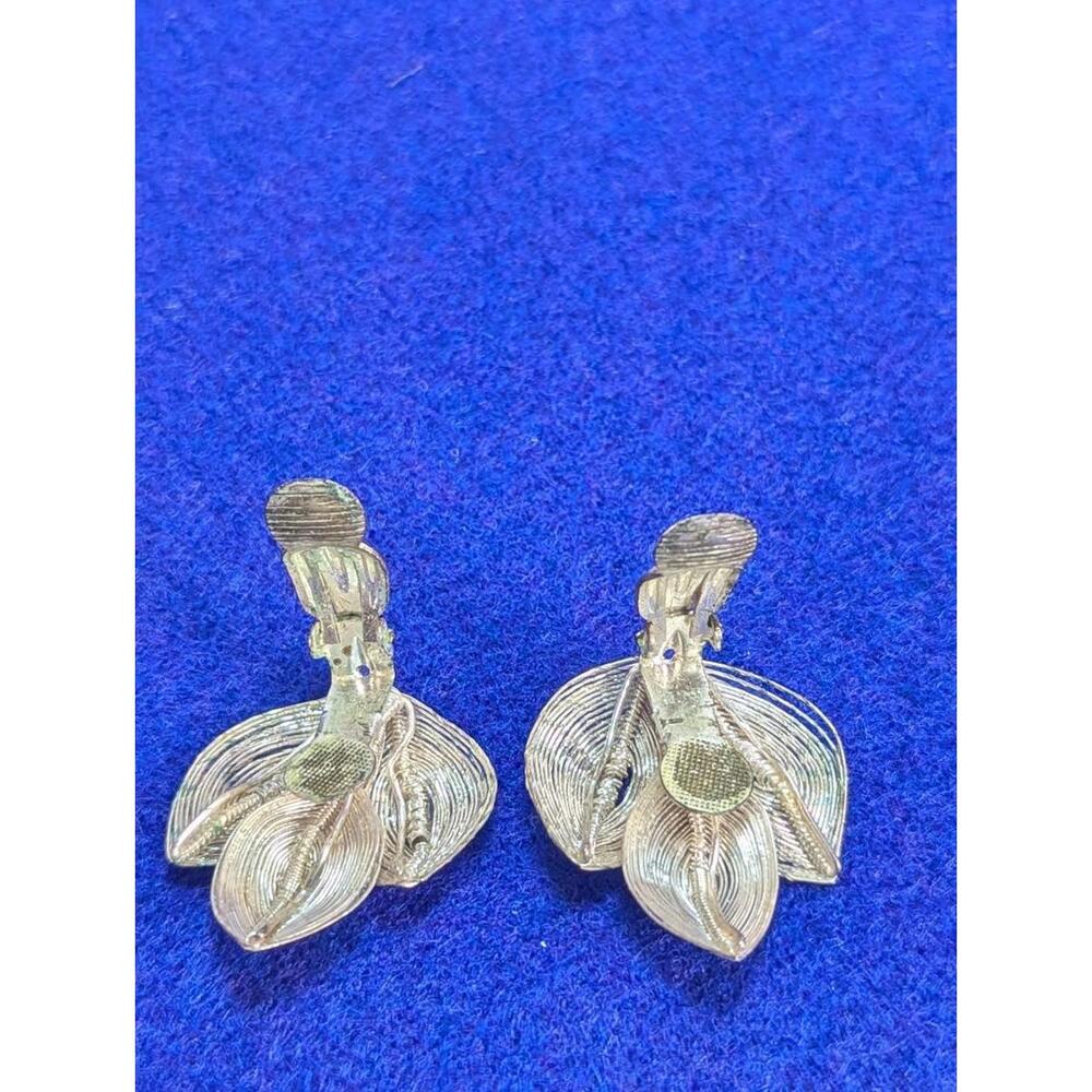 VTG Brooch & Earrings Set Silver Tone Spun Wire-Art Wrap Leaf-Branch 3” Germany - Picture 6 of 9